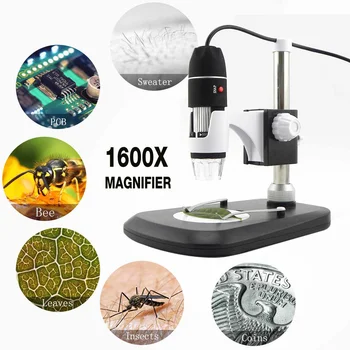 1600X Strokovno USB Digitalni Mikroskop 8 Led 2MP Elektronski Mikroskop Endoskop Zoom Fotoaparat Lupo Dvignite Stojalo, Adapter