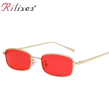 RILIXES Kvadratek sončna Očala za Ženske, Moške Retro Rdeča Očala za Sonce Pregledna, Jasno, Leče Očala Kovinski Okvir Odtenki Očala