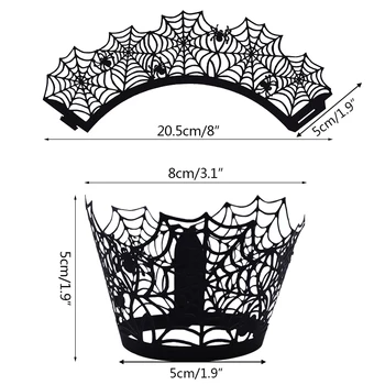 12Pcs Black Votlih Cupcake Ovijalnika Halloween Dekoracijo Laser Cut Torto Meji Halloween Festival Stranka Peko Torta Dekor Supplie