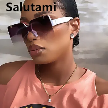 2021 Nov Zavihek Kvadratnih Sončna Očala Za Ženske Luksuzne Blagovne Znamke Gradient Rimless Sončna Očala Moških Prevelik Hip Hop Uv400 Odtenki Čaj Roza