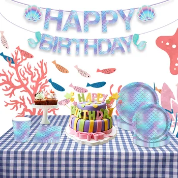 8 Gostje morska deklica Razpoložljivi Namizna deklica Napkin Ploščo Pod Morjem Dekle 1. Rojstni dan Happy Birthday Dekor Otroci Dekle