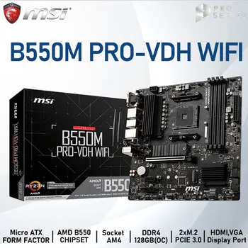MSI B550M PRO-VDH WIFI Motherboard 3. Gen AMD Ryzen DDR4 128GB(OC) M. 2 PCI-E 4.0 B550 Placa-mãe AM4 Mikro-ATX Desktop AMD B550
