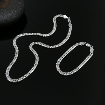 Klasični 6 MM geometrijske verige človek 925 sterling Silver zapestnice neckalces za ženske modni luksuzni Stranka poročni nakit sklopov darilo