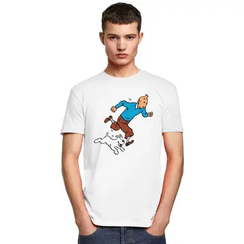 The Adventures Of Tintin Majica s kratkimi rokavi Moški Kratka Sleeved Herge Strip Tshirt Zasneženih Pes Kapetan Vahnja T-shirt Ulične Tee Vrh