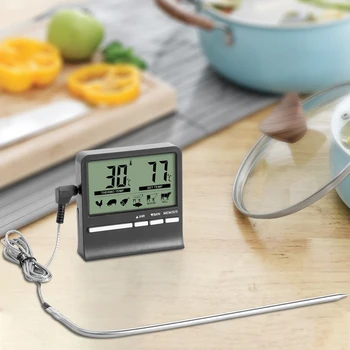 Elektronski Digitalni LCD Hrane Termometer Sonda za peko na žaru Mesa, Vode, Olje za Kuhanje, Alarm za Temperaturo za Kuhanje Časovnik Kuhinja, Kuhanje Tester