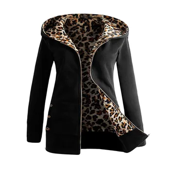 Leopard plus žametni plašč Ženske Debelejši Zadrgo Hooded Suknji Ženski Priložnostne Vrhnjih oblačil toplo Žensk Zimski Plašči 2021