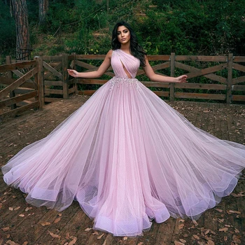 UZN Elegantna Pink Princess Pike Til Prom Oblačenja Eno Ramo Appliques Čipke Večerno Obleko 2022 Seksi Stranka Obleko Haljo de bal