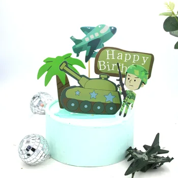 Torto Pokrivalo Happy Birthday, Letalo, Tank Soldier Tree Okraski Zastavo Stranka DIY Pecilni Dobave Cupcake Toppers Baby Tuš Novo