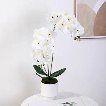 1Pc Umetno 9 Veliko Glavo Orhideja Cvetje Pravi Dotik Bela Orhideja Ponaredek Phalaenopsis Cvet Doma Vrt Poročne Dekoracije