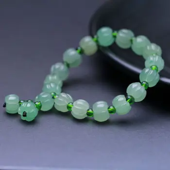 Naravni Green Jade 10 MM Bučna Kroglice Zapestnica Jadeit Nakit Modni Čar Dodatki, Ročno Izrezljano Srečo, Amulet Darila za Ženske