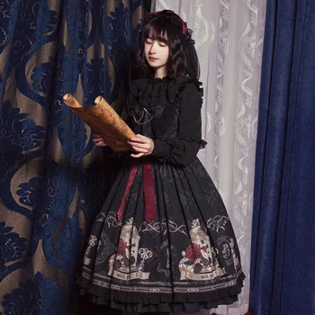2021 Temno Črni Trak Gothic Obleko Nightingale In Rose Lok Stranke Kul Lolita Obleko INS Vroče Prodajo Nove Modne