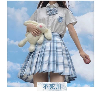 Dekle šoli Enotno Naguban Krila japonski modni šoli enotna Višina Pasu A-Line Kariran Krilo Seksi JK Uniforme za Ženske