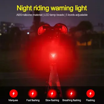 Belo/Rdeče USB Polnjenje Kolo Luč Trikotnik Biycle Zadaj Lučka 5 Načini Kolesarjenje opozorilna Lučka za Nočno Jahanje Varnost