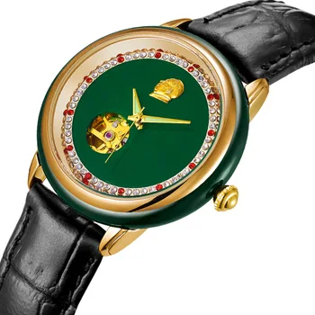 Moški Mehanske Ročne ure za Ženske Nekaj Watch Emerald in Tian Jade Predsednik Glavo Spominski Watch Relojes Par Hombre
