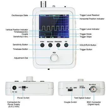 Prenosni Digitalni Mini Oscilloscope Logic Analyzer Kit Oscilloscope Kabel Sonda Plošča Fotovoltaična Plošča Priključek