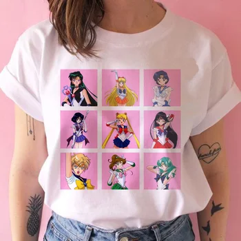 Ženska Smešno Sailor Moon T Srajce Harajuku Priložnostne Tshirt Ženske Ulzzang Ženske Grafični Ulzzang Japonski Kawaii T-shirt Vrh Tee