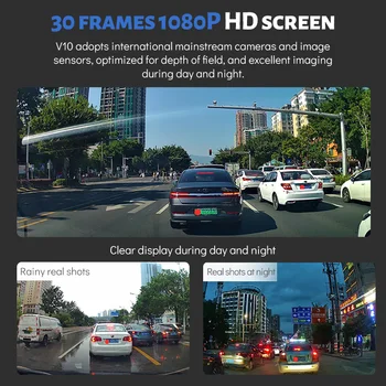 Pongki V10 1080P HD, širokokotni Dvojno Objektiv Dash Cam Rearview Mirror HD Night Vision Avto Kamera Snemalnik 24H Parkiranje Spremljanje