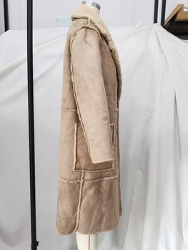 ženske kontrast umetno shearling plašč letnik river ovratnik, dolgi rokavi dvojno zapenjanje faux antilop plašč ženska vrhnja oblačila elegantna coats