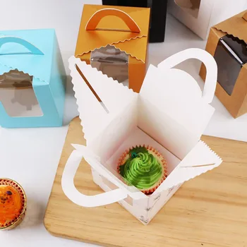 5/10pcs Prenosni Muffin Pakiranje Škatle Jasno Okno Cupcake Škatle Z Pladenj za svate Korist Box Embalaža za Torte