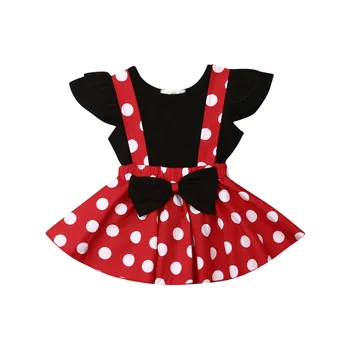 Disney Mickey Mouse Baby Girl Obleke, 2 Kos Določa Krog Vratu, Ki Plujejo Pod Rokav Bombaž Vrhovi + Pik Lok Splošno Obleko Za Novorojenčka