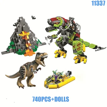 Novo 75938 740pcs Jurassic Svetu Serije T-Rex VS Dino-Mech Boj Model Gradnik Igrača Za Otroke Darilo 11337