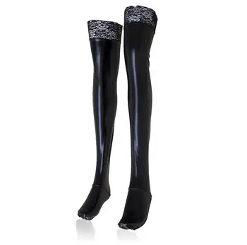 Novi Seksi Latex Nogavice Lady Črna PVC Pole Dance črne Čipke Nogavice Usnje Erotično Clubwear Dolžina Mikro Mini Naselitve