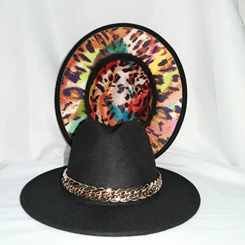 Klobuki leopard verige fedoras fedora za moške modro rdeče dno počutil klobuk jazz klobuk bowler klobuk perfomance klobuk moških cerkev klobuk