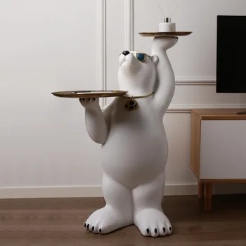 Doma Dekor Ustvarjalne Polarni Medved, Ki Je Velik Talni Okras Pladenj Za Shranjevanje Figurice Za Notranje Zadeve Živalskih Kipov In Skulptur Ornament