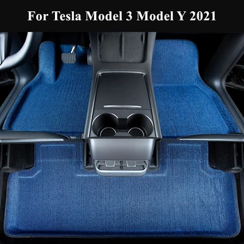 Nadgradnjo Material 3D Vse Vremenske razmere predpražnike za Tesla Model 3 Model Y 2021 Modra Rdeča Črna Nepremočljiva Dustproof Avto Talne Obloge