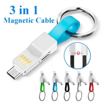 3 v 1 Magnetnim obeskom za ključe Micro USB Tip-C Podatkov Zaračuna Kabel Za iPhone, Android, Magnetni Podatkovni Kabel obeske za Polnjenje Keychains