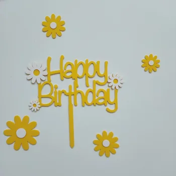 Mala Chrysanthemum Happy Birthday Cake Pokrivalo Zlato Rojstni dan Cupcake Pokrivalo Stranka Dekor za Otroke Rojstni dan Torta Okraski