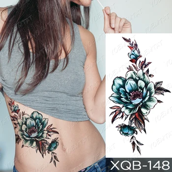 Nepremočljiva Začasni Tattoo Nalepke, Vijolična, Roza Linija Rose Cvet Flash Tetovaže Totem Srce Body Art Roko Ponaredek Rokav Tattoo Ženske