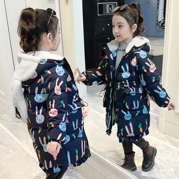 Dekleta Zimska Oblačila Bombaž Novo 2021 otroška Oblačila Mid-dolžina Debel Oblazinjeni Jakno Plašč Deklica Risanka Bombaž Oblačila