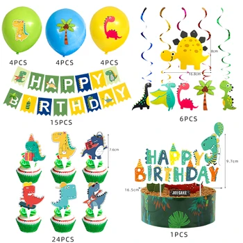 58pcs Dinozaver Happy Birthday Dekoracijo Zeleno Džunglo Stranka Torta Dekoraterstvo Dobave Džungle Otroci Stranka Dobave Nastavite na Debelo