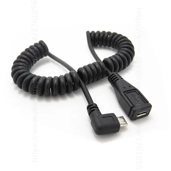 Micro USB Kabel Moški-Ženska Pomlad kabel Podaljšek za 90 Stopinj v Desno Kota Polnjenje Podatkov
