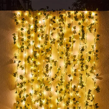 2m 20 LED Sončne Luči Umetne Rastline Ponaredek Ivy Listi Garland Zelenja Trte, ki Visi na Prostem Lučka Počitnice Stranka Poročno Zabavo