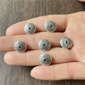 JunKang 15pcs Čar ravno krog vklesan kovinski distančnik kroglice povezane nakit, izdelava DIY ročno materialov na debelo