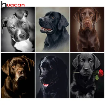 Huacan 5d Diy Diamond Slikarstvo Black Dog Celoten Kvadratni/krog Diamond Vezenje Živali, Hišne živali, Nalepke Dekor