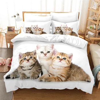 3D Cartoon Hišnih Mačk Živali Tiskana Posteljnina Set 2/3pcs Mehke Rjuhe Kritje z Prevleke Nastavite Twin Polno Kraljica Kralj Velikost Domačega Tekstilnega