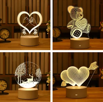2022 valentinovo Darilo 3D Ljubezen Lučka Akril Medved Rose LED Nočna Lučka Otroci Darilo za Rojstni dan Zajec Velikonočni Deco Poroka Dekoracija