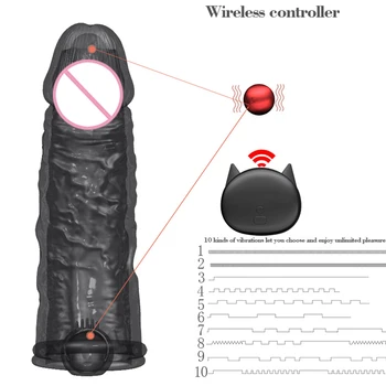 Za večkratno uporabo z vibriranjem Kondomi Daljinski upravljalnik za Širitev Penis Penis Vibrator Rokav Vaginalne Klitoris Stimulator Spolnih Igrač za Moške Par