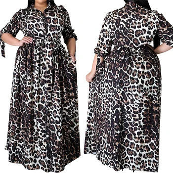 Pomlad Obleko, Ženske Plus Velikost Obleko Pol Rokavi Elegantna Dolga Obleka s Čipko Leopard Maxi Obleke Debelo Dropshipping