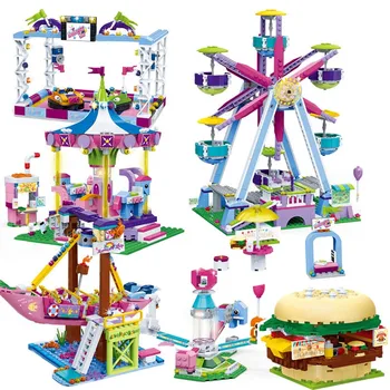Dekleta Mesta Princesa Prijatelji Serije Zabaviščni Park Burger Shop Model Stavbe, Bloki, Opeke Igrišče Igrače Za Otroke Darila