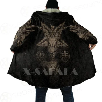 Debel Toplo Hooded Plašč za Ženske, Moške Satanic Lobanje simbol Tatoo Suknji Plašč Windproof Runo Cape Haljo Hooded Odejo-9