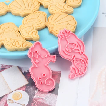 3D morska deklica Lupini Seahorse modelček Plastičnih DIY Peko Plesni Cookie Cutter Set Risanka, Torta, Pecivo Peka Dekoracijo Orodja
