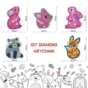 Fox Design Diamond Keychain Kering 5D Diamond Slikarstvo Navzkrižno Šiv Sliko Nosorogovo Otroci Darilo Vrečko Obesek Doma Dekor