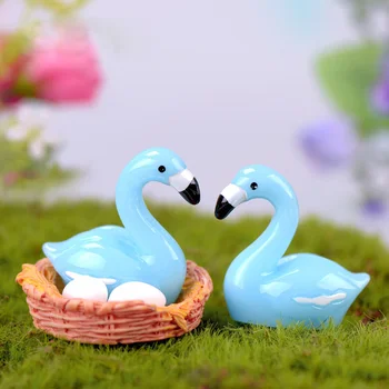 5pcs Pisane Swan model Miniature Slika Roza Modra Cartoon Živali Girl Boy toy Figur baby domov dekoracijo Smolo obrti