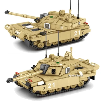 WW2 Vojske Tank, Vojaški MBT M1A2 Abrams FV 4034 Challenger-2 Topovi Avto Kompleti Vojaki Gradnike, Igrače, Darila za Fante