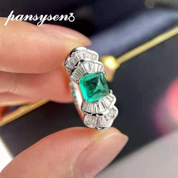 PANSYSEN 1.4 ct Lab Gojijo Kolumbijski Smaragdni Diamant Prstan Novo Vintage Ženska Osebnost Trdna 925 Srebro Fine Nakit Prstani