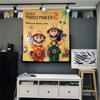 2021 Nove Super Mario Bros Risanka Tapiserija Umetnosti Plakate Stenski Dekor Spalnica Dekoracijo Poliester Macrame Visi Krpo 130X 150 cm